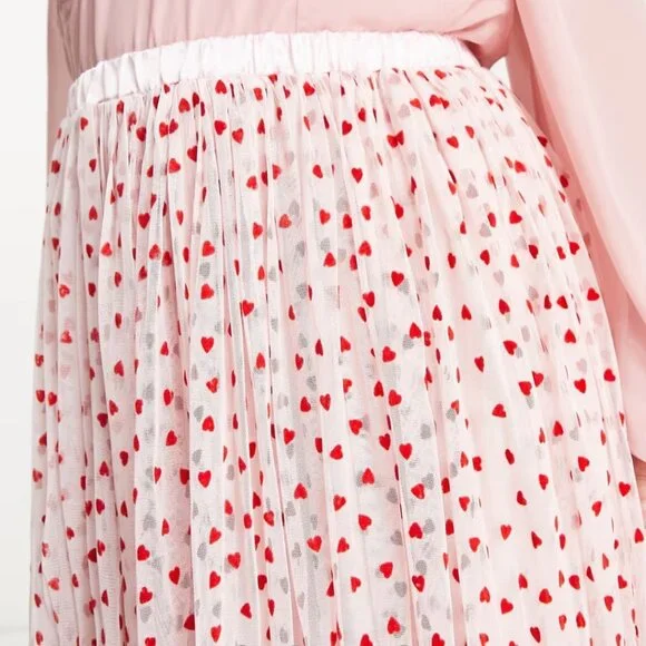 Lace & Beads tulle midi skirt in blush micro heart print - Picture 3 of 13